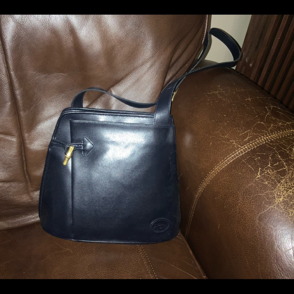 LONGCHAMP PARIS black leather bag.  10in by 12in.
